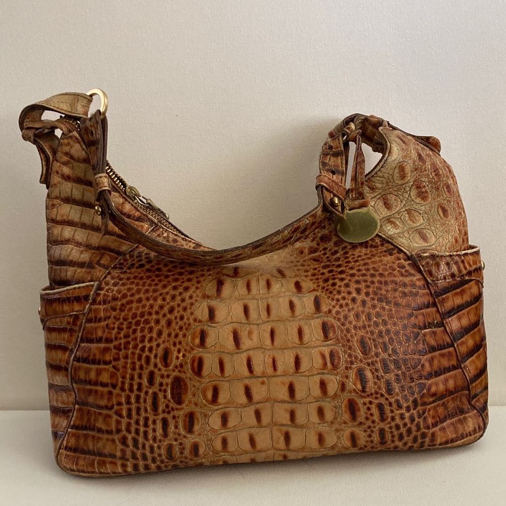 Brahmin Brown Crocodile Embossed toasted almond Shoulder Bag